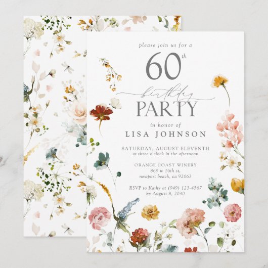 Invitation 60e fête d'anniversaire Elégant Floral Blush rose (Devant / Derrière)