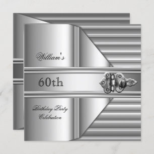 Invitation 60e fête d'anniversaire Elegant Mens Argent Mans 2
