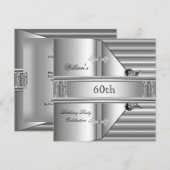 Invitation 60e fête d'anniversaire Elegant Mens Argent Métal (Devant / Derrière)