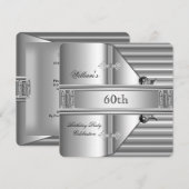 Invitation 60e fête d'anniversaire Elegant Mens Argent Métal (Devant / Derrière)