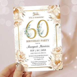 Invitation 60e fête d'anniversaire Elegant White Peony Floral