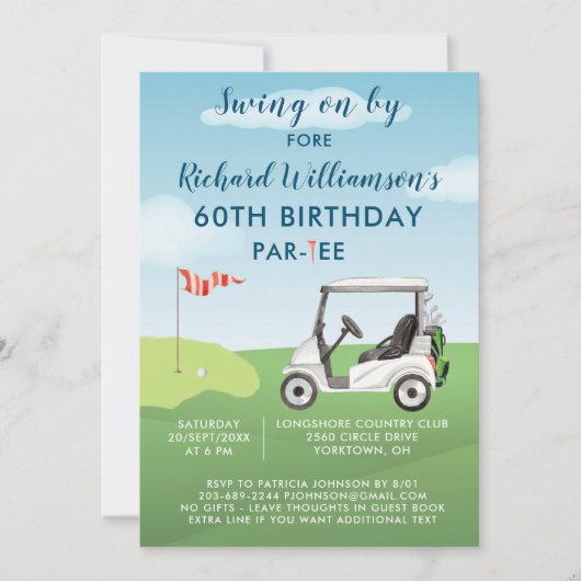 Invitation 60e fête d'anniversaire Fête de Golf pour hommes (Devant)