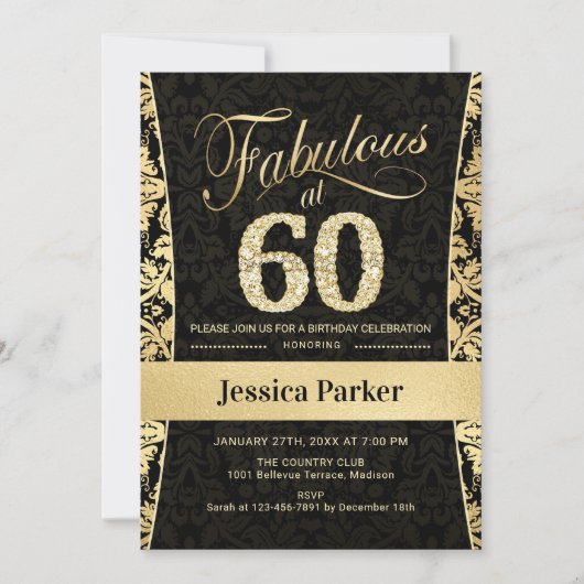 Invitation 60e fête d'anniversaire - Gold Black (Devant)