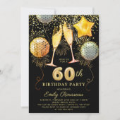 Invitation 60e fête d'anniversaire Gold Black Parties scintil (Devant)