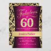 Invitation 60e fête d'anniversaire - Gold Pink Black (Devant / Derrière)