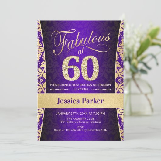 Invitation 60e fête d'anniversaire - Gold Purple (Debout devant)