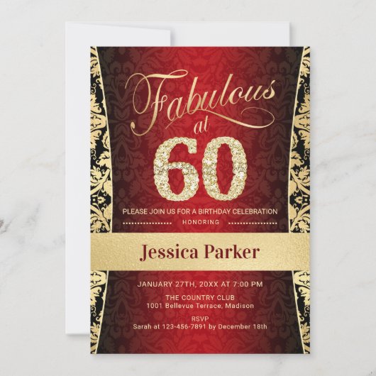 Invitation 60e fête d'anniversaire - Gold Red Black (Devant)