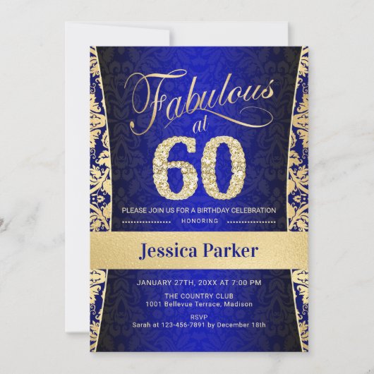 Invitation 60e fête d'anniversaire - Gold Royal Blue (Devant)