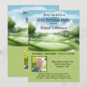 Invitation 60e Fête d'anniversaire Homme Photo Golf (Devant / Derrière)
