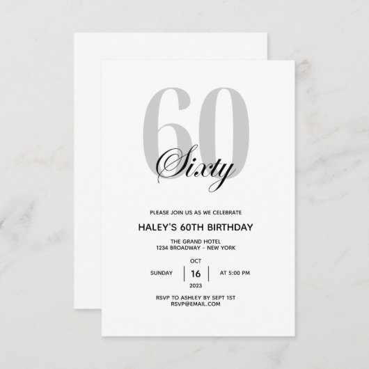 Invitation 60e fête d'anniversaire minimal chic (Devant / Derrière)