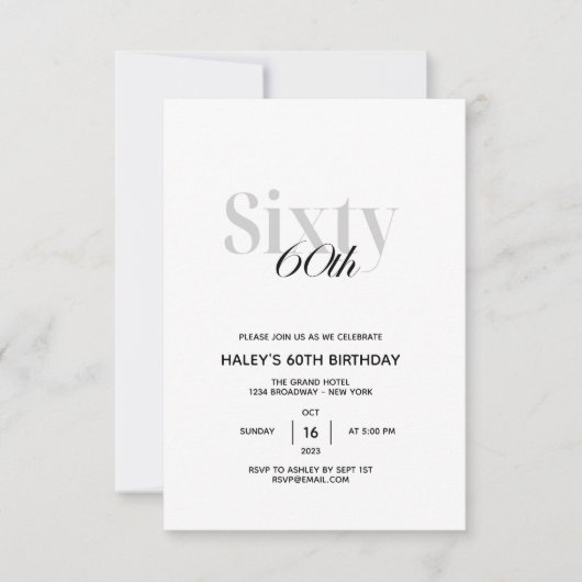 Invitation 60e fête d'anniversaire minimal chic (Devant)