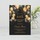 Invitation 60e fête d'anniversaire moderne Black Gold (Debout devant)