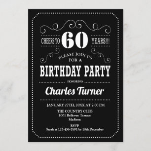 Invitation 60e fête d'anniversaire - Noir Blanc