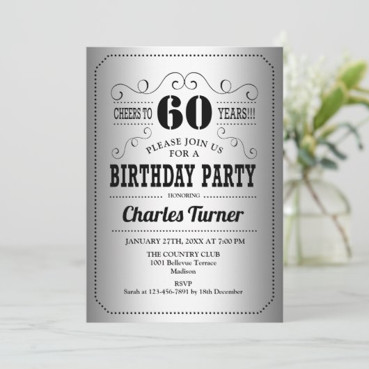 Invitation 60e fête d'anniversaire - Noir d'argent (Debout devant)