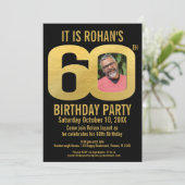 Invitation 60e fête d'anniversaire noir or maintenant puis ph (Debout devant)