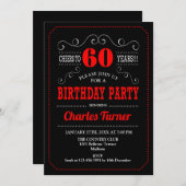 Invitation 60e fête d'anniversaire - Noir Rouge Blanc (Devant / Derrière)