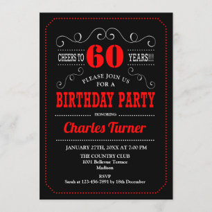 Invitation 60e fête d'anniversaire - Noir Rouge Blanc