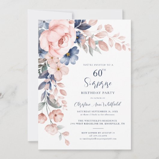 Invitation 60e fête d'anniversaire Pink Floral (Devant)
