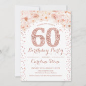 Invitation 60e fête d'anniversaire - Rose blanche or (Devant)