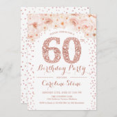 Invitation 60e fête d'anniversaire - Rose blanche or (Devant / Derrière)