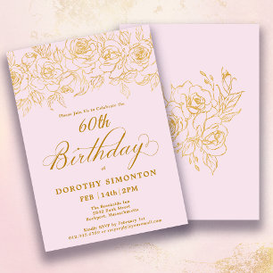 Invitation 60e fête d'anniversaire Rose d'or Floral Blush ros