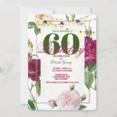 Invitation 60e fête d'anniversaire, Rose/Fleurs roses Gold Fr (Devant)