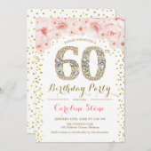 Invitation 60e fête d'anniversaire - Rose or blanc (Devant / Derrière)