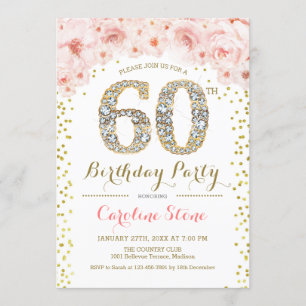 Invitation 60e fête d'anniversaire - Rose or blanc