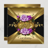 Invitation 60e fête d'anniversaire Roses pourpre or noir (Devant / Derrière)
