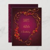 Invitation 60e fête d'anniversaire Rouge Brown automne Floral (Devant / Derrière)