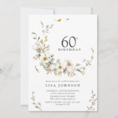Invitation 60e fête d'anniversaire Rustic Watercolor Fleur sa (Devant)