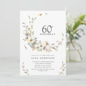 Invitation 60e fête d'anniversaire Rustic Watercolor Fleur sa (Debout devant)