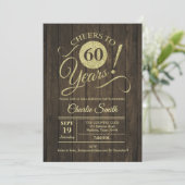Invitation 60e fête d'anniversaire - Rustic Wood Gold (Debout devant)