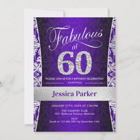 Invitation 60e fête d'anniversaire - Silver Purple (Devant)