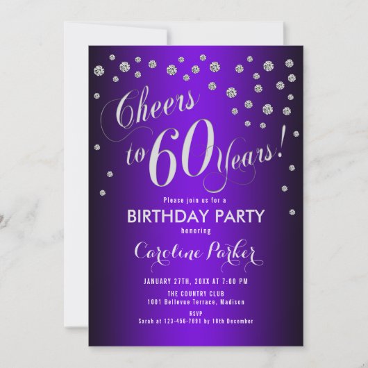Invitation 60e fête d'anniversaire - Silver Purple (Devant)