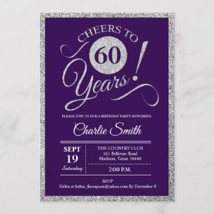 Invitation 60e fête d'anniversaire - Silver Purple TOUTE ANNÉ