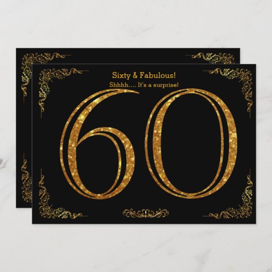 Invitation 60e fête d'anniversaire, styl Gatsby, parties scin (Devant / Derrière)