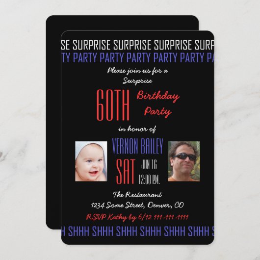 Invitation 60e fête d'anniversaire surprise pour hommes Ses p (Devant / Derrière)