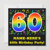 Invitation 60e fête d'anniversaire : Symboles de musique amus (Devant)
