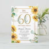 Invitation 60e fête d'anniversaire tournesols élégants florau (Debout devant)