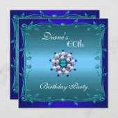 Invitation 60e fête d'anniversaire Turquoise Flore (Devant / Derrière)