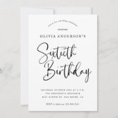 Invitation 60e fête d'anniversaire | Typographie noir et blan (Devant)