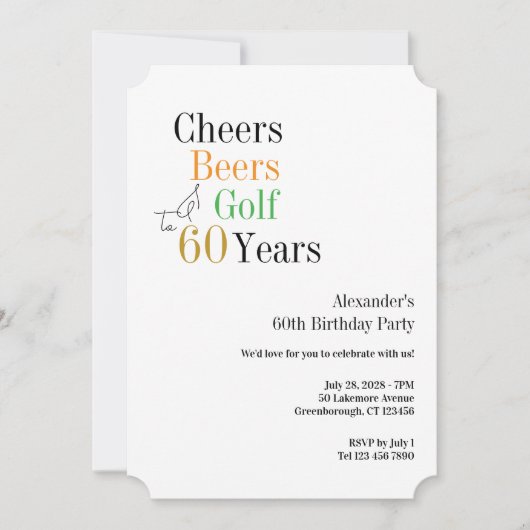 Invitation 60e Golf Anniversaire Salutations et bières minima (Devant)