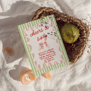 Invitation 60e Main dessinée bandes colorées Soixante Anniver