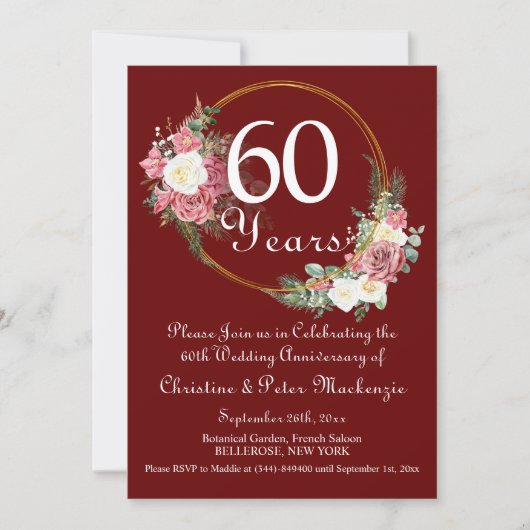 Invitation 60e Mariage Diamond Anniversaire Rose Gold Frame (Devant)