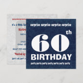 Invitation 60e Modèle blanc Bleu de fête d'anniversaire SURPR (Devant / Derrière)