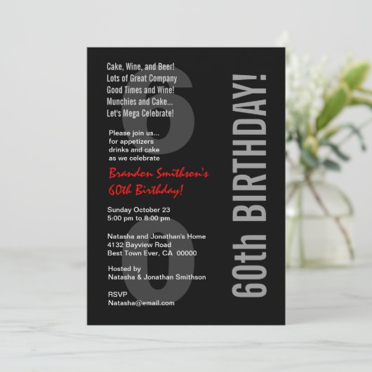Invitation 60e Modèle rouge noir blanc moderne (Debout devant)