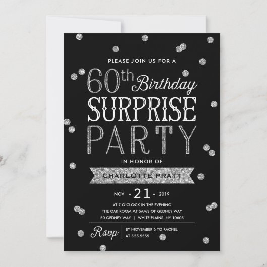 Invitation 60e Parties scintillant Confetti Surprise Party In (Devant)