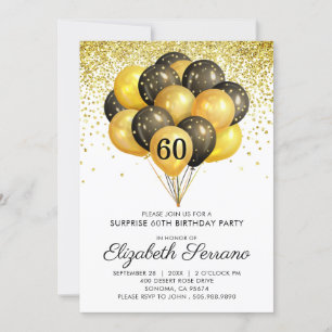 Invitation 60e Parties scintillant d'or noir surprise