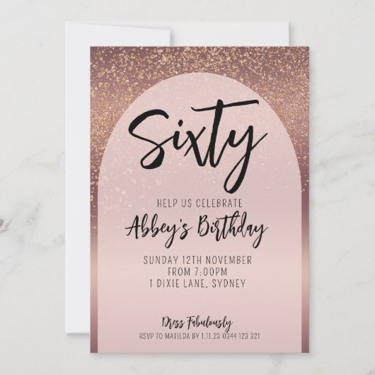 Invitation 60e Parties scintillant Rose Gold Flecks Arch Anni (Devant)